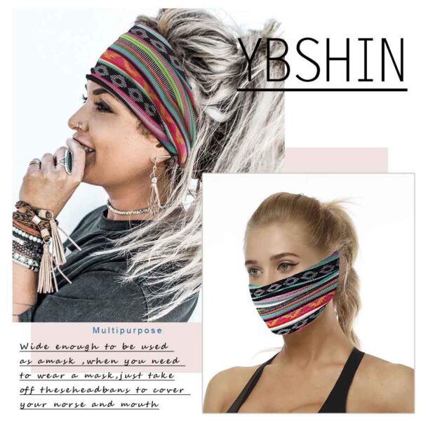 YBSHIN Boho Wide Headbands Stripe Head Wraps Knoted Hair Wears Turban Yoga Sweatbands Elastic Floral Printed Head Scarfs Stretch Cloth Hair Bands for Women and Girls 3Pcs (A) - Image 4