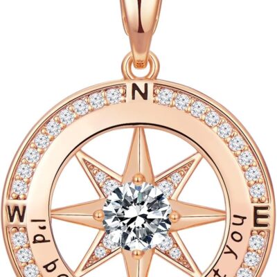 Rose Gold Compass Necklace for Women I'd Be Lost Without You Diamond Compass Pendant Jewelry For Her Girlfriend Mothers Day Gifts for Mom Wife Anniversary Valentines Day Birthday Gift for Wife