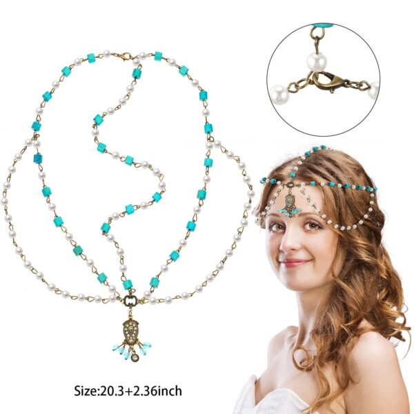 WILLBOND 8 Pieces Gold Head Chain Jewelry Halloween Boho Headband Coins Pearl Tassel Chain Hair Band Festival Prom Wedding Headpiece for Women(Elegant Style) - Image 2