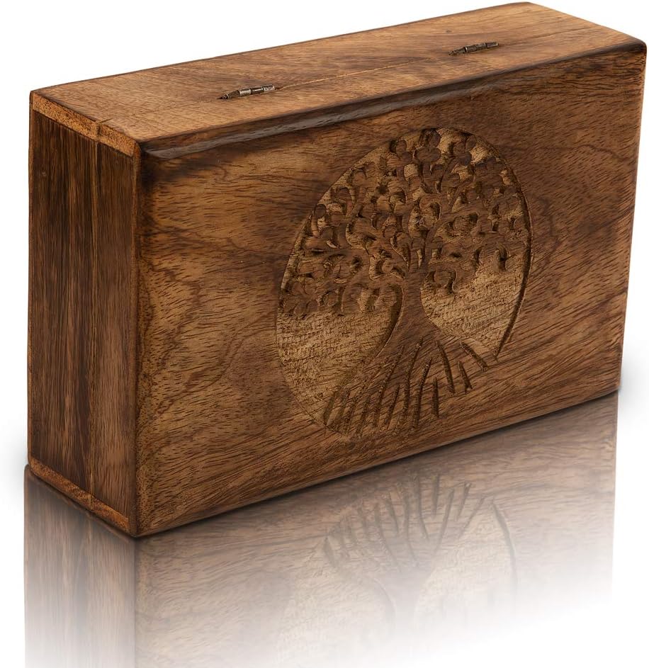 Great Birthday Gifts Handmade Decorative Wooden Jewelry Box Tree Of Life Carving Jewelry Organizer Keepsake Box Treasure Chest Trinket Holder Watch Box Storage Lock Box Housewarming Gift - Image 4