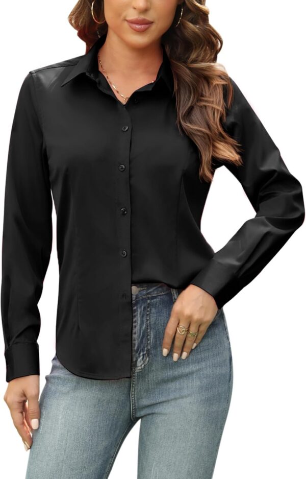 Women's Button Down Shirts Long Sleeve Dress Shirts Collared Fitted Work Office Blouse Tops Wrinkle Free - Image 5