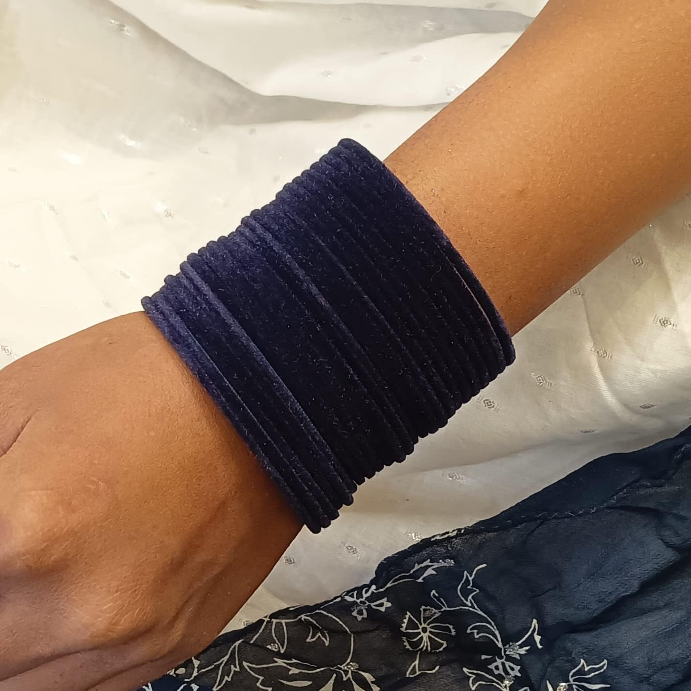 Efulgenz Metal Bangles Indian Velvet Bangles For Women Bollywood Banglesjewelry Two Dozen Wedding Bangles Set Plain Metal Velvet Bangles Bracelets Bridal Bangle Set Fashion Costume Accessories - Image 4