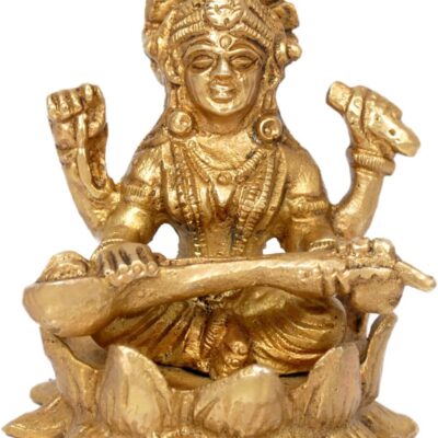 Handcrafted Metal Brass Saraswati Religious Idol Figurine Hindu God Sculpture PBS-G-207