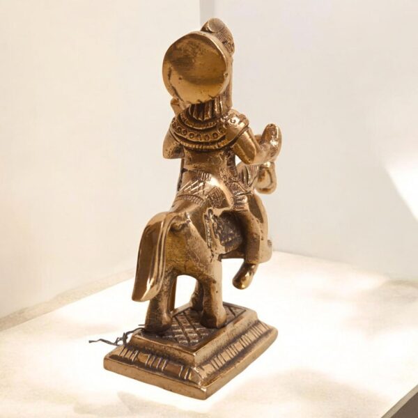 Brass Statue of Jaharveer Ji Sitting on Horse | Ramdev Pir Idol | Ramdev Murti Sculpture | Spiritual Idol for Pooja Home Temple Decor Gift Showpiece 3.5" Inch (180 Grams) - Image 3