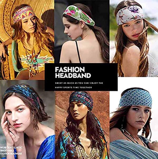 YBSHIN Boho Wide Headbands Stripe Head Wraps Knoted Hair Wears Turban Yoga Sweatbands Elastic Floral Printed Head Scarfs Stretch Cloth Hair Bands for Women and Girls 3Pcs (A) - Image 7