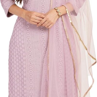 Shopping Queen Women's Silk Blend Chikankari Embroidery Kurta set with Dupatta