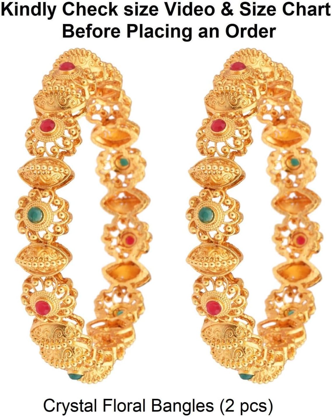 Efulgenz Gold Tone Indian Bangle Set for Women Antique Bangle Set Indian Gold Tone Crystal Floral Bangles Bracelet Indian Bridal Jewelry for Wedding Bollywood Fashion Jewelry - Image 5