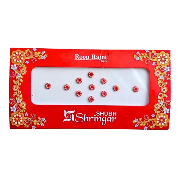 Beautiful Red Velvet Bindi With Silver Stone Border Sindoor Kumkum Bindee Crystal Stone Bindis Bindhis Sticker for Women (Red.) - Image 2