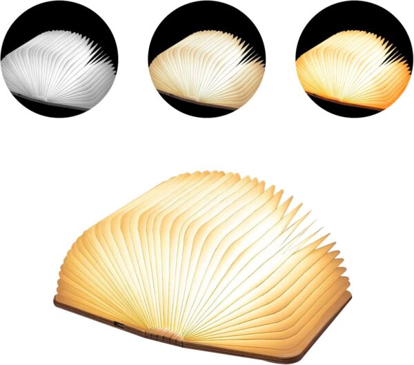 Vergissm Wooden Book Light, 3 Colors Folding Book Lamp White Light/Yellow Light/Warm Yellow Light Colors LED Book Light for Home Decor Birthday Gift - Image 4