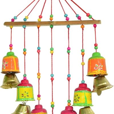 Colorful Bells Windchimes Jhoomar Hanging for Home Door, Wall, Temple, Bedroom, Decorative Accessories for Party, Festival Decor, Wedding, Christmas Festivities Gift Size:- 20 Inch (Bells)