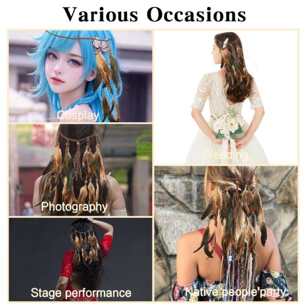Boho Feather Headband,Feather Headpiece,Indian Costume Women,Indian Headdress,Native American Headdress,Hippie Hair Accessories,Native American Costume Women,Festival Headdress For Women Girls - Image 7