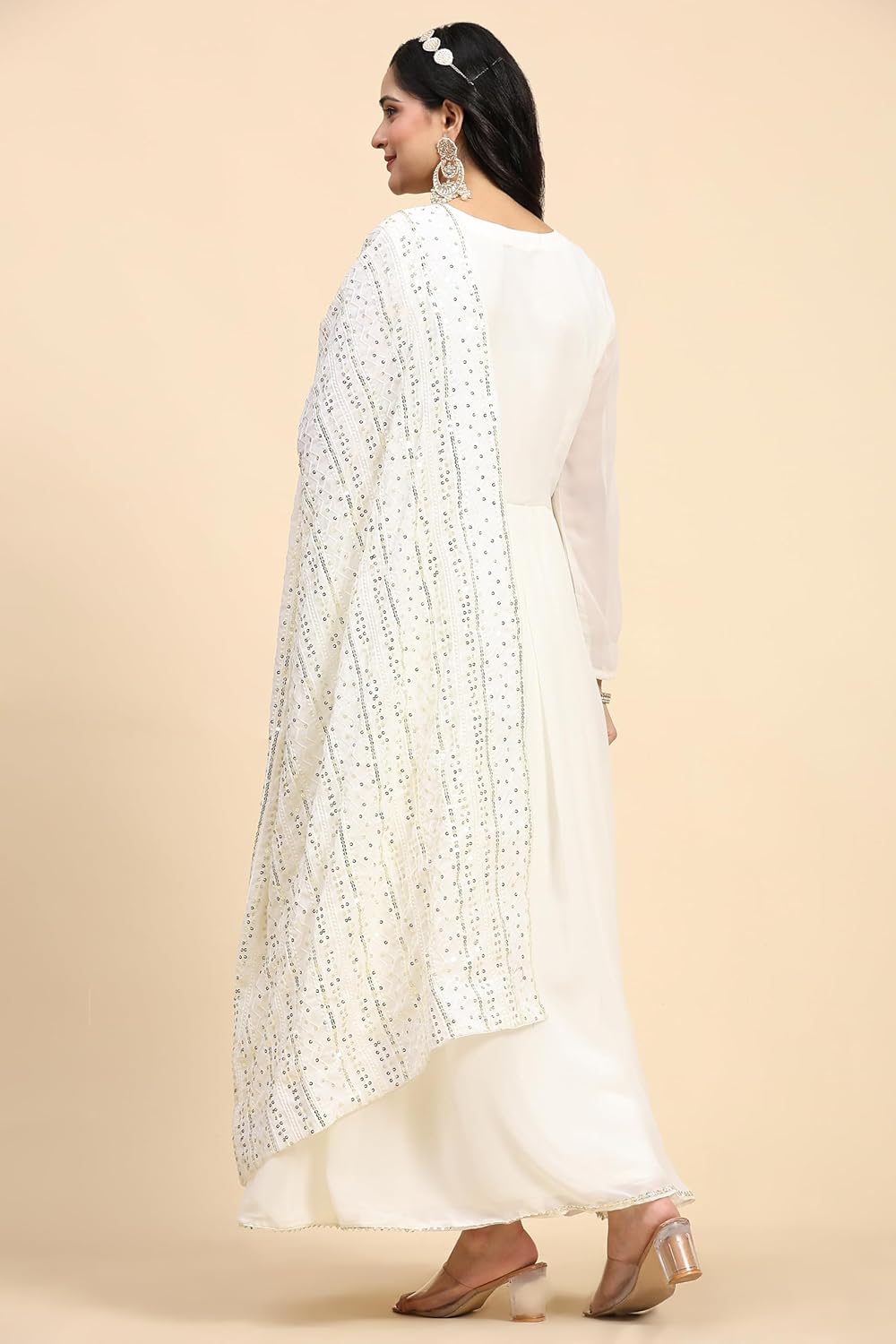 TRENDMALLS Women's Georgette Anarkali Kurta Pant with Embroidery Dupatta White - Image 2