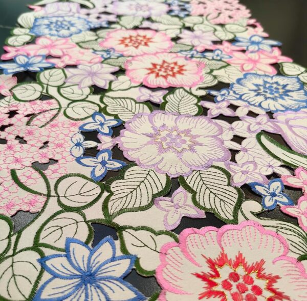 AMZALI Rectangular Table Runner, Embroidered Table Runner Cutwork Floral Design Scarf Spring Summer Fabric Dresser Runner for Home Kitchen Dining Tabletop Decoration 14"x 70" - Image 4