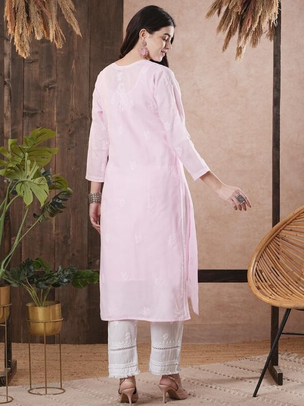 Ada Indian Hand Embroidered Chikankari Straight Cotton Blend Kurta Kurti Tunic Kameez for Women A208470 - Image 2