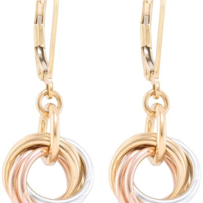 Dainty Tricolor Love Knot Dangle Earrings with 925 Sterling Silver and 14K Yellow and Rose Gold-Filled Circles Unique Three Tone Minimalist Jewelry Gift Idea for Women (Leverback)