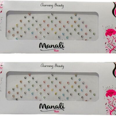 Viviraa Bindi Forehead Stickers, Adhesive Body Jewelry, Indian Daily Use, Round Colorful Dot for Women, Small White Diamond Cut Tiny Stone Bindi, Wedding Makeup for Girls, Kids, Women (Pack of 2)