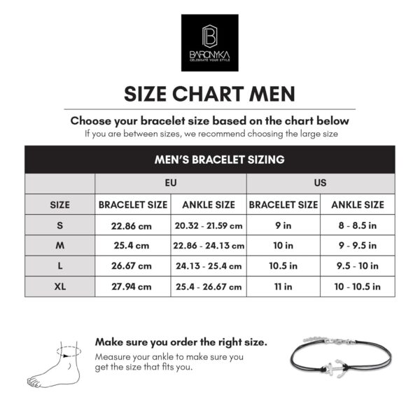 Baronyka Men's Handcrafted Anklet, Wax Cord, Stainless Steel, Adjustable Length, Durable for Everyday Wear and Modern Look (Black Cord Anchor) - Image 6