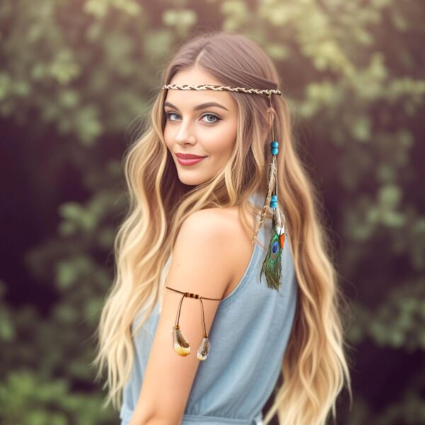 DOCILA Feather Headband Wrist Bands Set Women Boho 60s 70s Outfits Hippie Hairband Bracelets Indian Pocahontas Costume Hair Accessories - Image 3