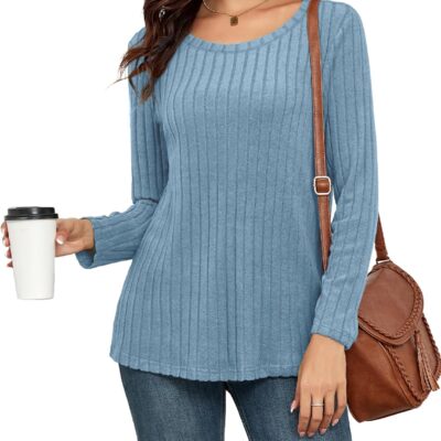 Women's Long Sleeve Tops Crew Neck Loose Fit Casual Tunic Lightweight Fall Shirts Soft Pullover Tunic