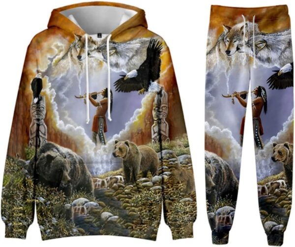 SIAOMA Native American Hoodie Sweatpant Suit Indians 3D Tracksuit Unisex Sweatshirt Pants Set