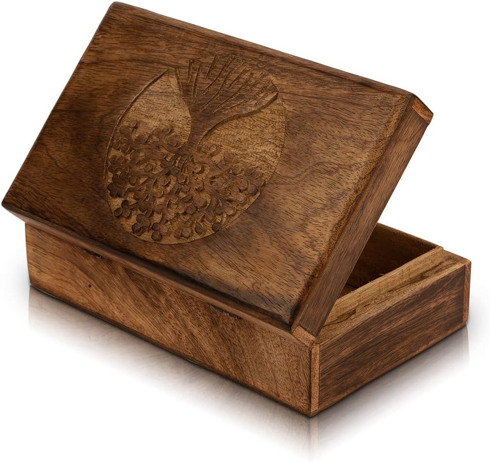 Great Birthday Gifts Handmade Decorative Wooden Jewelry Box Tree Of Life Carving Jewelry Organizer Keepsake Box Treasure Chest Trinket Holder Watch Box Storage Lock Box Housewarming Gift - Image 3
