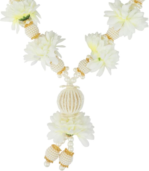 Artificial Mala Rose Flower Ribbon Garland Haar Mala for Idol-Mala with Bead for God Statue Accessories Pooja Sringar Article Ornament for Indian Traditional Festival Home Decor(Size:-9")(White) - Image 3