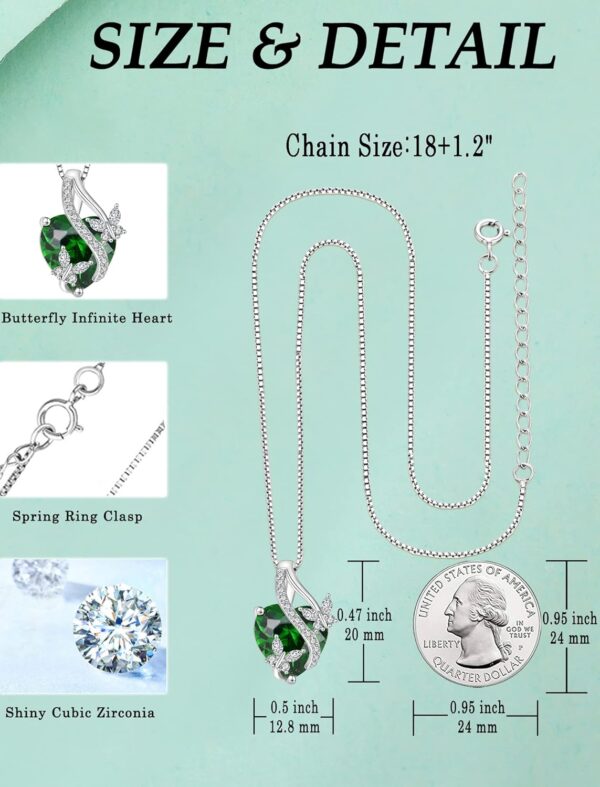 925 Sterling Silver Butterfly Earrings Necklace Created Emerald Heart Jewelry Set - Image 8