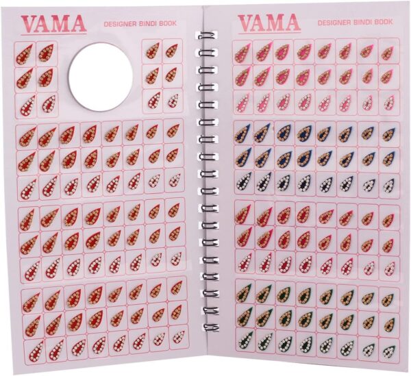 VAMA Fashions Tilak Tear Drop Shape Stone Border Bindi Kumkum Sticker Designer Indian Bridal Bindi Book for Women (372 Teardrop Stone Bindi Book) Mix Size Multicolour - Image 3