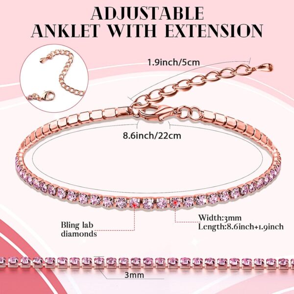 Sureio 3 Pcs Anklets Bracelet for Women Adjustable Diamond Tennis Anklets for Women Wedding Fashion Gifts - Image 4