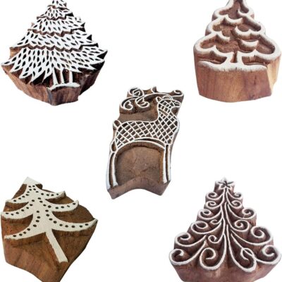 Royal Kraft Xmas Wooden Printing Stamps (Set of 5) - DIY Henna Fabric Textile Paper Clay Pottery Blocks Htag2217