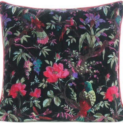 Eyes of India - 24" Black Velvet Floral Flower Bird Colorful Throw Sofa Cushion Couch Pillow Cover Case Boho Chic Bohemian Accent Indian Handmade Cover ONLY