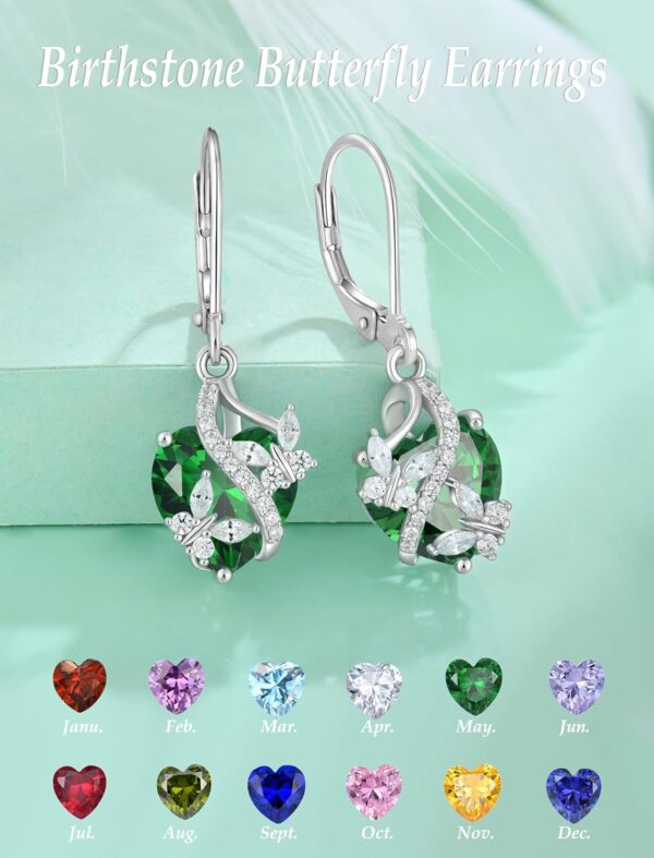 925 Sterling Silver Butterfly Earrings Necklace Created Emerald Heart Jewelry Set - Image 7