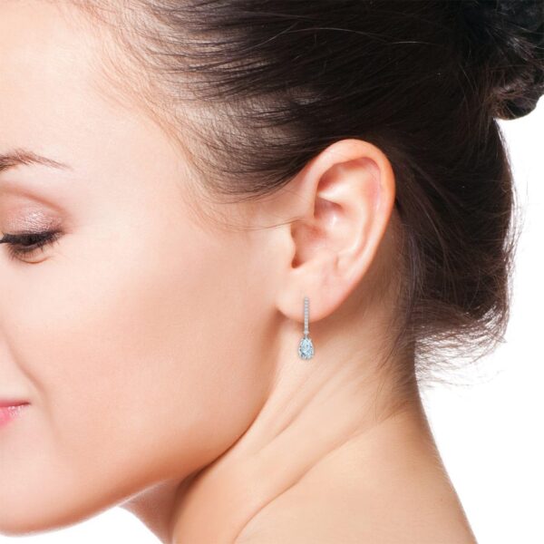 ANGARA Natural Solitaire Pear Aquamarine Drop Earrings with Diamonds in 14K Solid Gold/Platinum | March Birthstone, Birthday, Engagement, Anniversary, Wedding Jewelry Gift for Women - Image 4