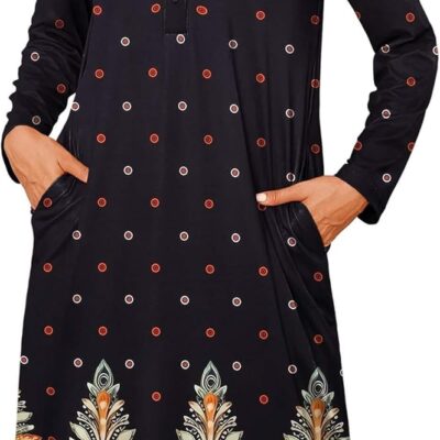 Ekouaer Womens Nightgowns Long Sleeve House Dresses Moomoo Dresses Moo Moos Mumu with Pockets