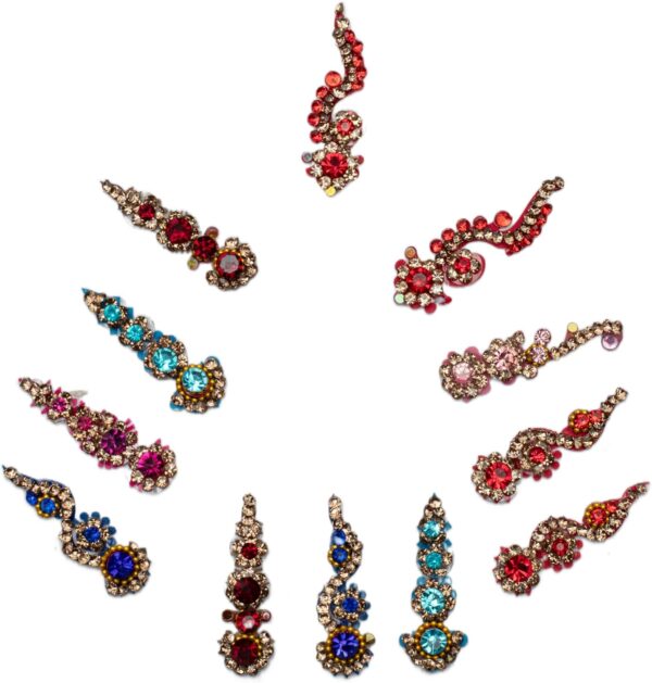 Bindi Set of 12 Bindi Colorful Indian Bindis for Forhead Designer Bindi face Jewels Forehead Tika Multicolored Round Stone Bindi for Women New Year Gifts - Image 5