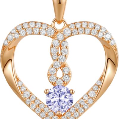 LOUISA SECRET Infinity Heart Birthstone Necklaces for Women, 18k Gold Plated 925 Sterling Silver Forever Love Pendant Jewelry for Her, Ideal Gift for Wife, Girlfriend, Mom on Birthday, Anniversary, Valentine's Day