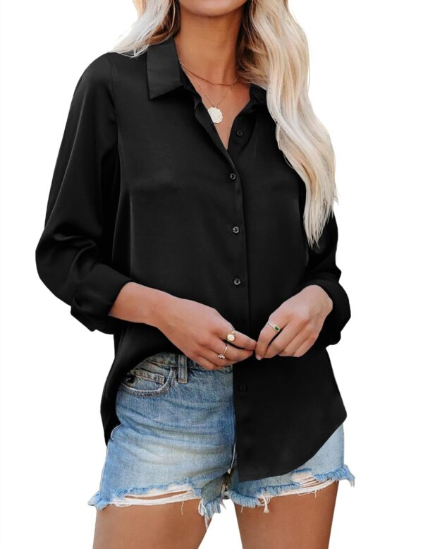 Zeagoo Blouses for Women Silk Button Down Shirts Casual Loose Long Sleeve Satin Top Business Work Tunic