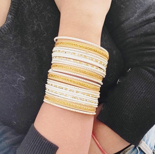 Touchstone Indian Metal Bangles for Women Gold Alloy Bracelets desi 2 Dozen Bangle Collection Bollywood Women's Jewelry Set Multi Stacking Wide Chunky Textured Golden Set of 24 in Gold or White Tone - Image 3