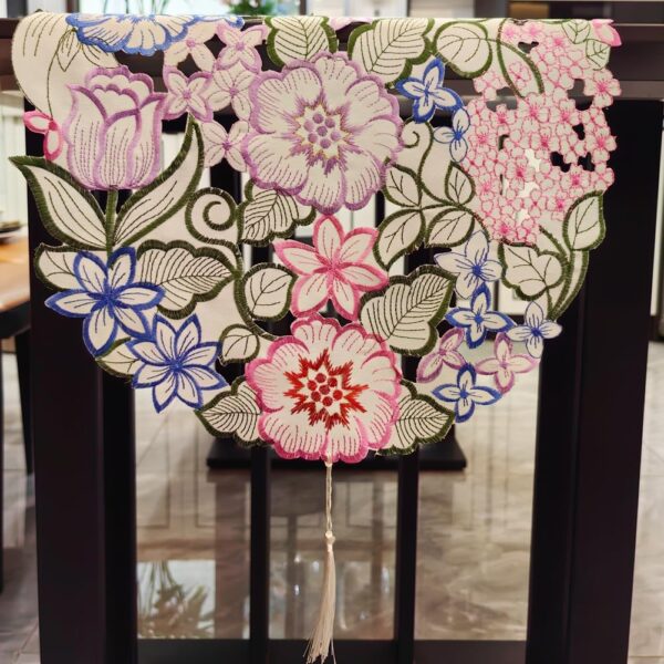 AMZALI Rectangular Table Runner, Embroidered Table Runner Cutwork Floral Design Scarf Spring Summer Fabric Dresser Runner for Home Kitchen Dining Tabletop Decoration 14"x 70" - Image 7