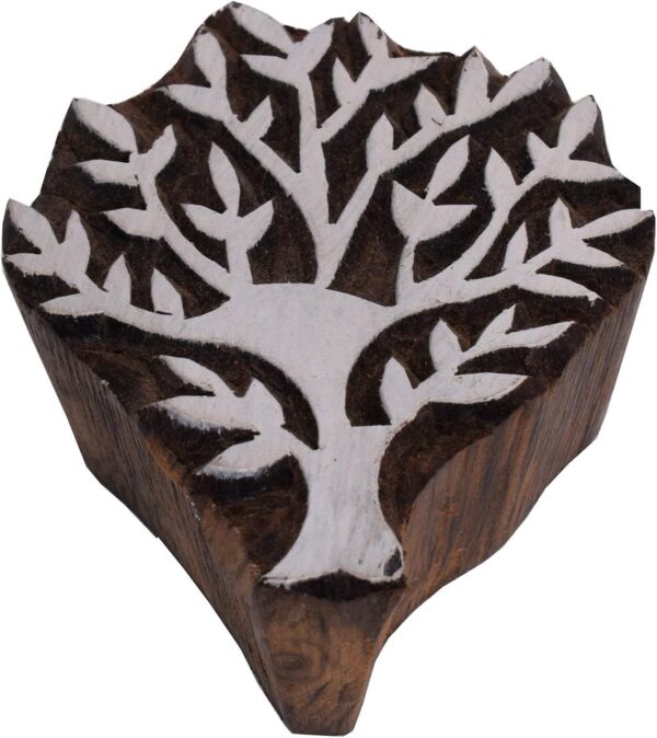 Tree Shape Wooden Stamp Block Printing on Saree Border, Textile, Clay, Pottery, Tattoo - Handcarved Indian Textile Printing Blocks for Crafting on Fabric Hashcart® (Set of 9) - Image 3