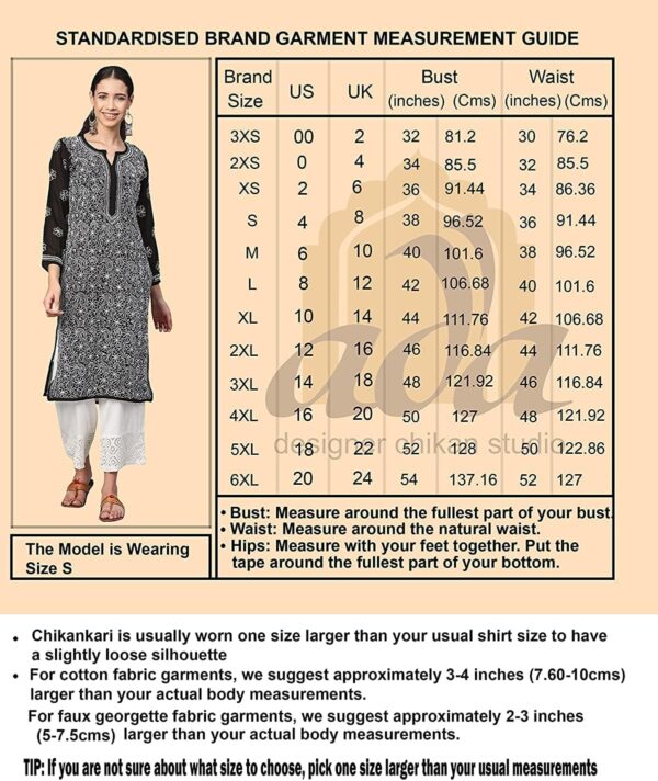 Ada Hand Embroidered Indian Chikankari Traditional Georgette Anarkali Kurta Kurti for Women A411207 - Image 3