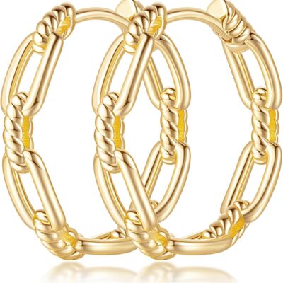 Gold Hoop Earrings for Women 14K Gold Earrings for Women Design Hypoallergenic Lightweight Gold Hoop Earrings Women Earrings Hoops 25 MM/ 30 MM