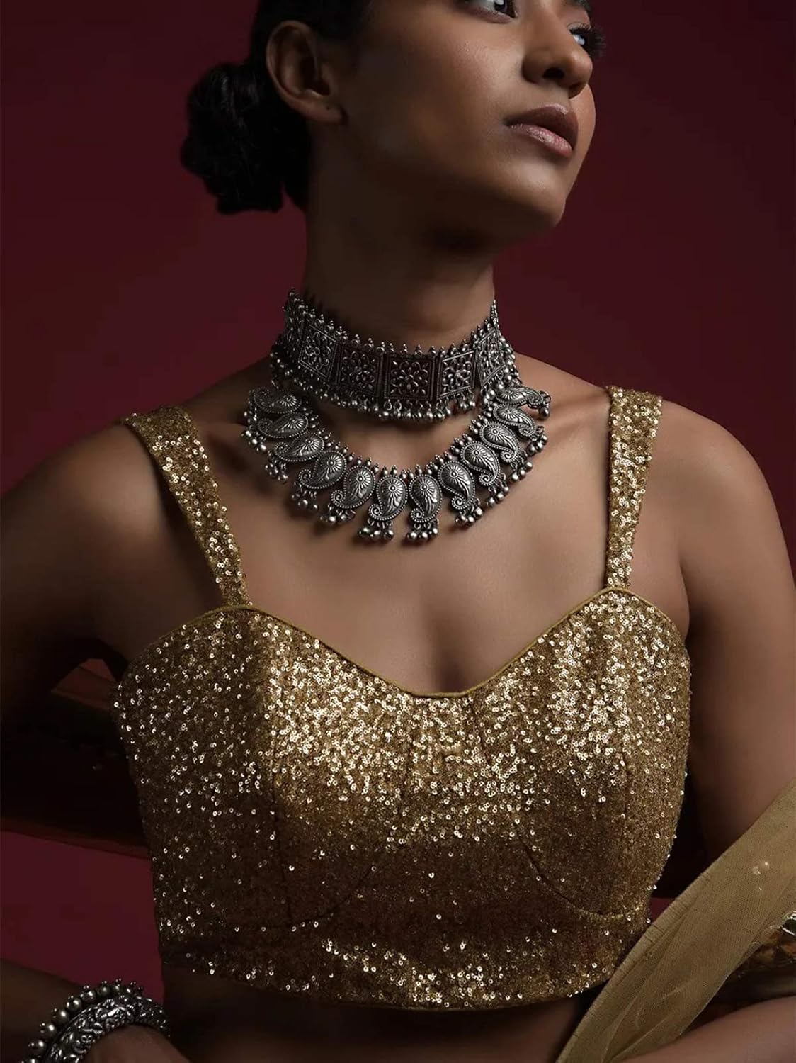 Women's Readymade Blouse For Sarees Indian Designer Cotton Silk Bollywood Padded Stitched Crop Top Choli - Image 4