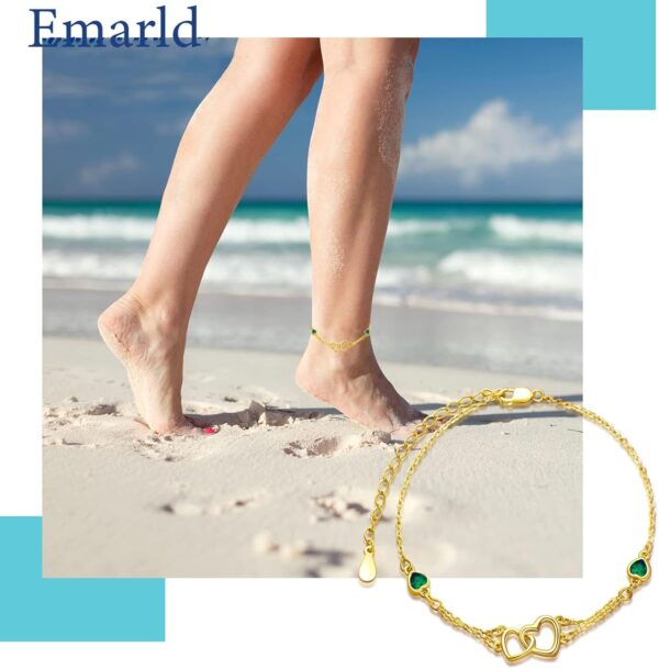 Dorunmo Anklet/Bracelet for Women 925 Sterling Silver Birthstone Jewelry Cubic Zirconia Double Heart Chain Jewelry for Mom Wife Friend Bride Valentine's Day Christmas Birthday Mother's Day - Image 3