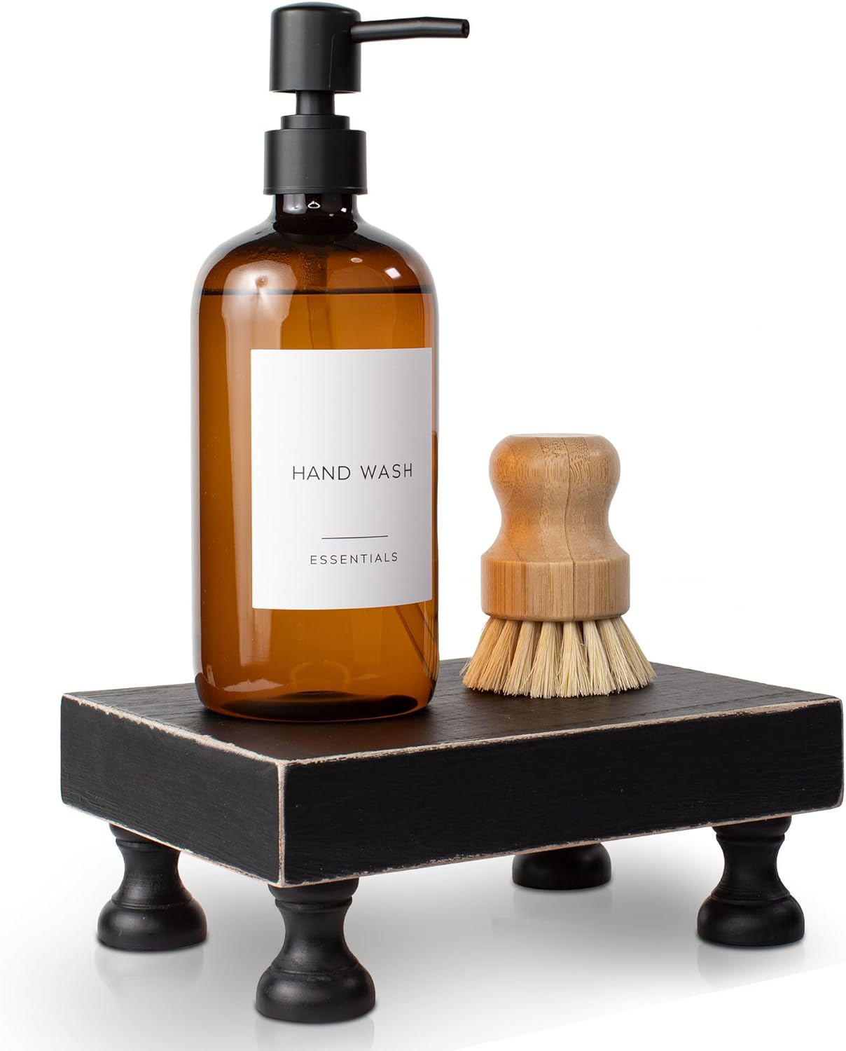 KIBAGA Decorative Black Wood Riser For Your Kitchen or Bathroom Farmhouse Decor - Beautiful Pedestal Stand Uniquely Displays Your Decorations - The Perfect Wooden Tray to Enhance Your Home Decor