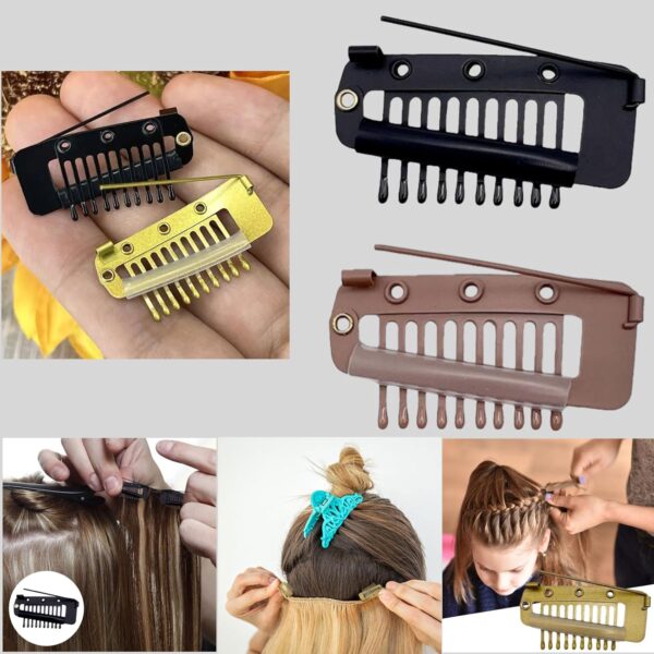 12 Pcs Chunni Clips with Safty Pins，Dupatta Hair Clip Easy to Use with Dupatta, Hijab & Tikka Setting,Multifunction10-Teeth Snap Clips for hair extension (multiple colour) - Image 3