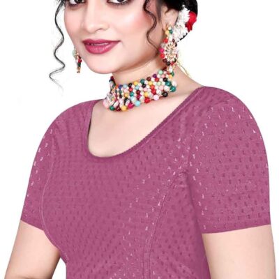 Cotton Lycra StretchableSaree Blouse Half Sleeve Dry Fit Workout Crop Top Gym Sports Top Authletic Shirt