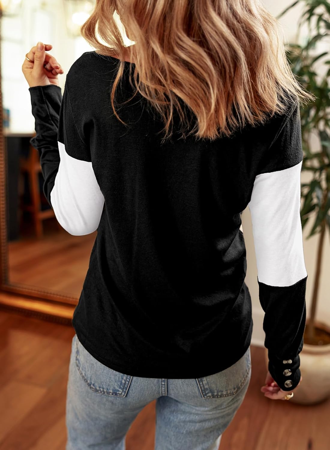 Dokotoo Womens Tops 2024 Spring Color Block Long Sleeve Shirts V Neck Dressy Casual Blouses - Image 4