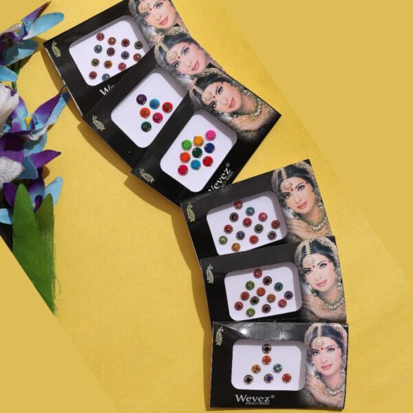 Pack of 6 Multi Color Long Rhinestone Body Glitters Reusable Bindi - Image 4