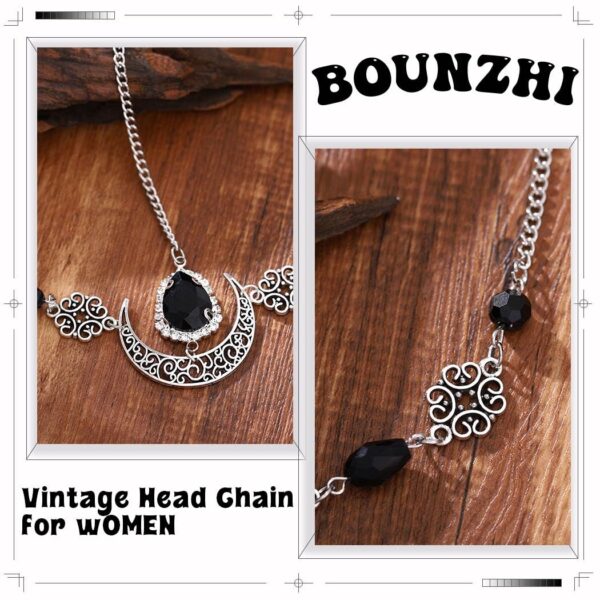Bounzhi Boho Head Chain Vintage Hair Chain Gypsy Moon Headpiece Costume Hair Accessories for Women (D, one size) - Image 2